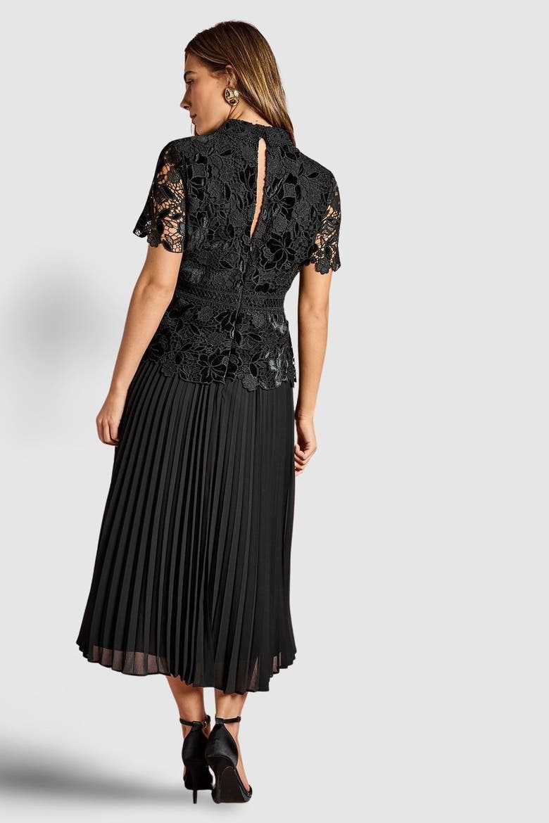 Velvet Lace Collared Midi Dress, Alternate, color, Black