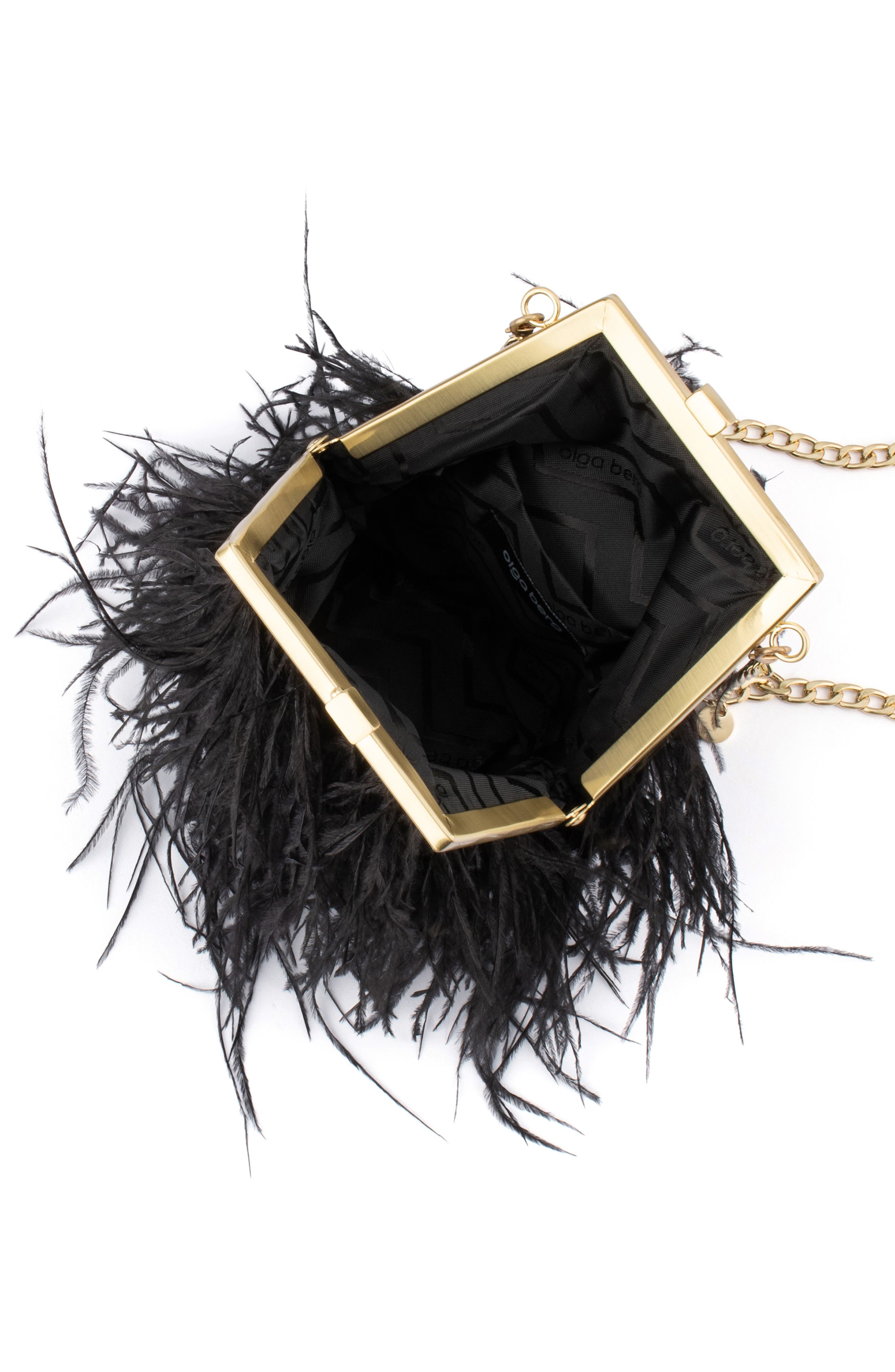 Olga Berg Sara Feather Frame Clutch, Alternate, color, Black