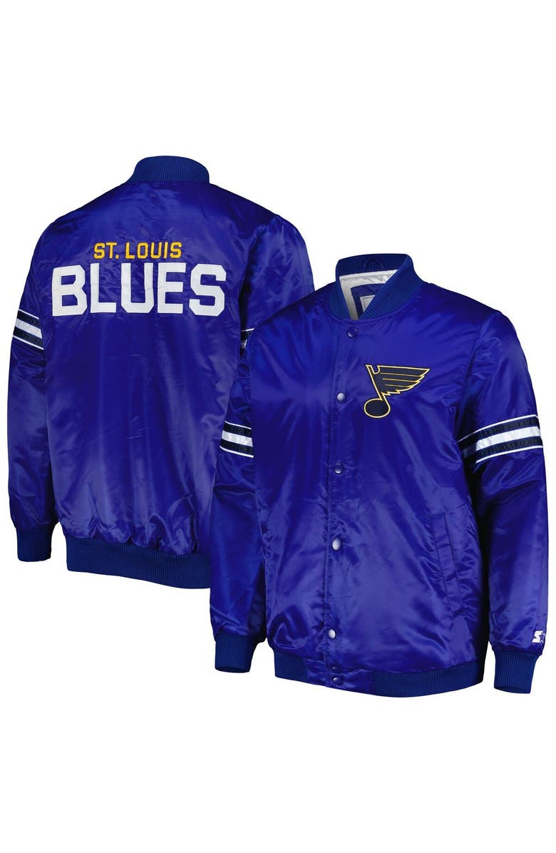 STARTER Men's Starter Blue St. Louis Blues Pick & Roll Satin Full-Snap Varsity Jacket, Alternate, color,