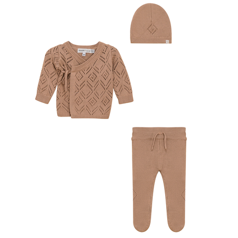 Pointelle Knit 3 Piece Top, Pants and Hat Set