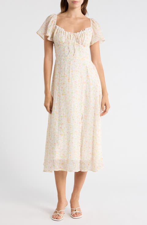Floral Flutter Sleeve A-Line Dress
