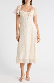 Lush Floral Flutter Sleeve A-Line Dress
