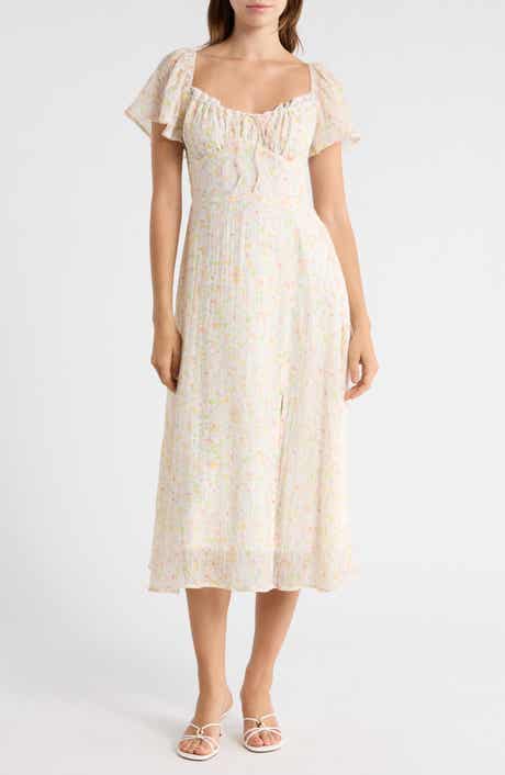 Lush Floral Flutter Sleeve A-Line Dress