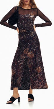 Desigual Metallic Mixed Print Long Sleeve Dress