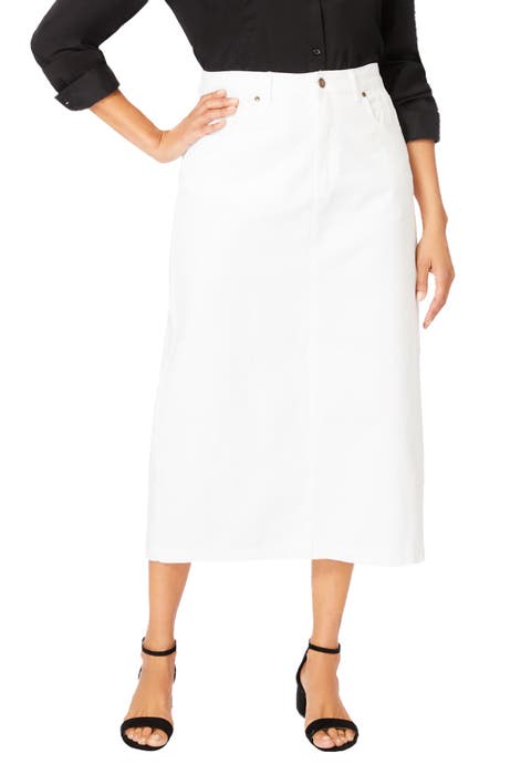 Classic Cotton Denim Midi Skirt (Plus)