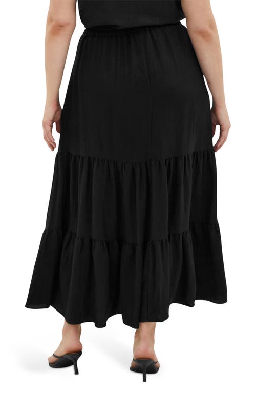 City Chic Breezy Tie Waist Tiered Maxi Skirt In Black