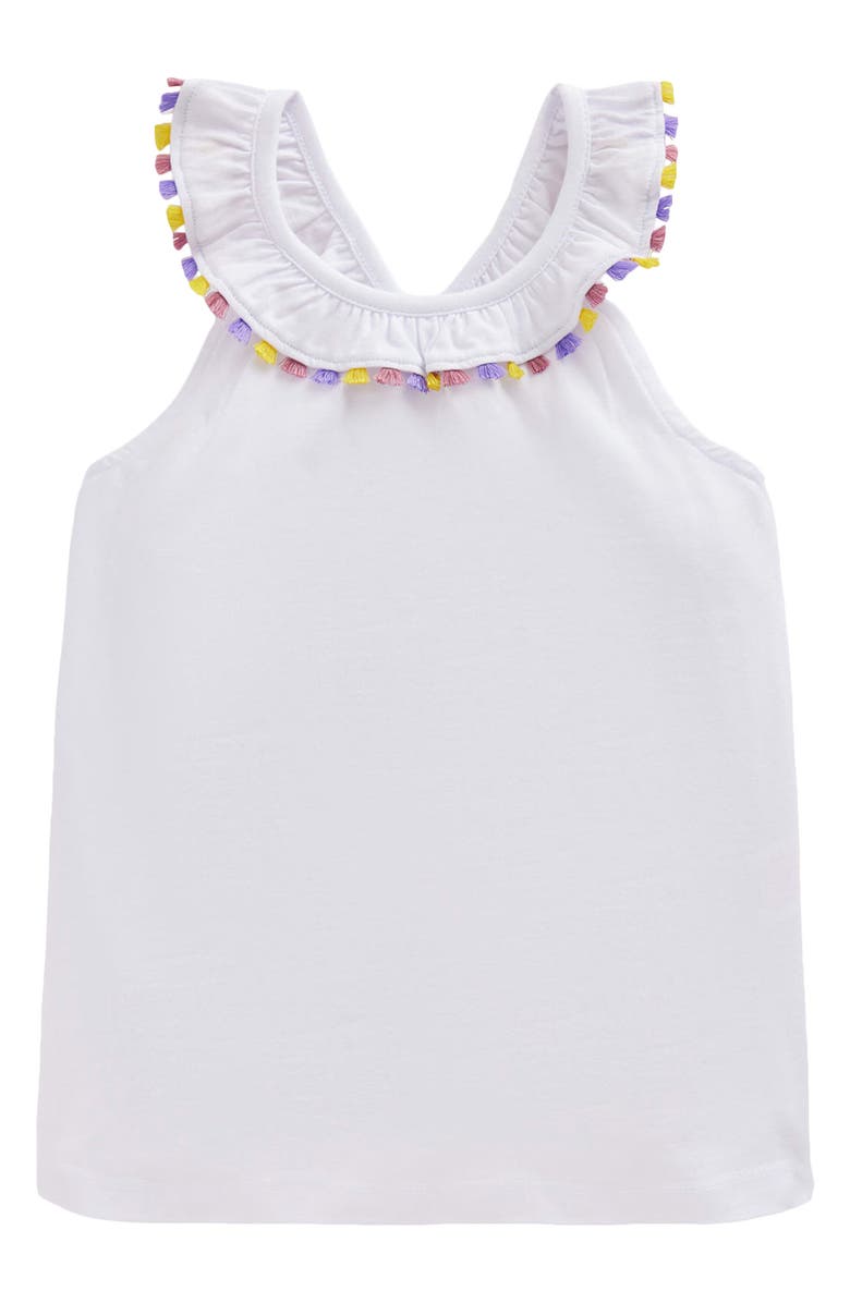 Mini Boden Kids' Ruffle Neck Cotton Top, Main, color, White