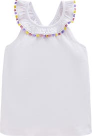 Mini Boden Kids' Ruffle Neck Cotton Top