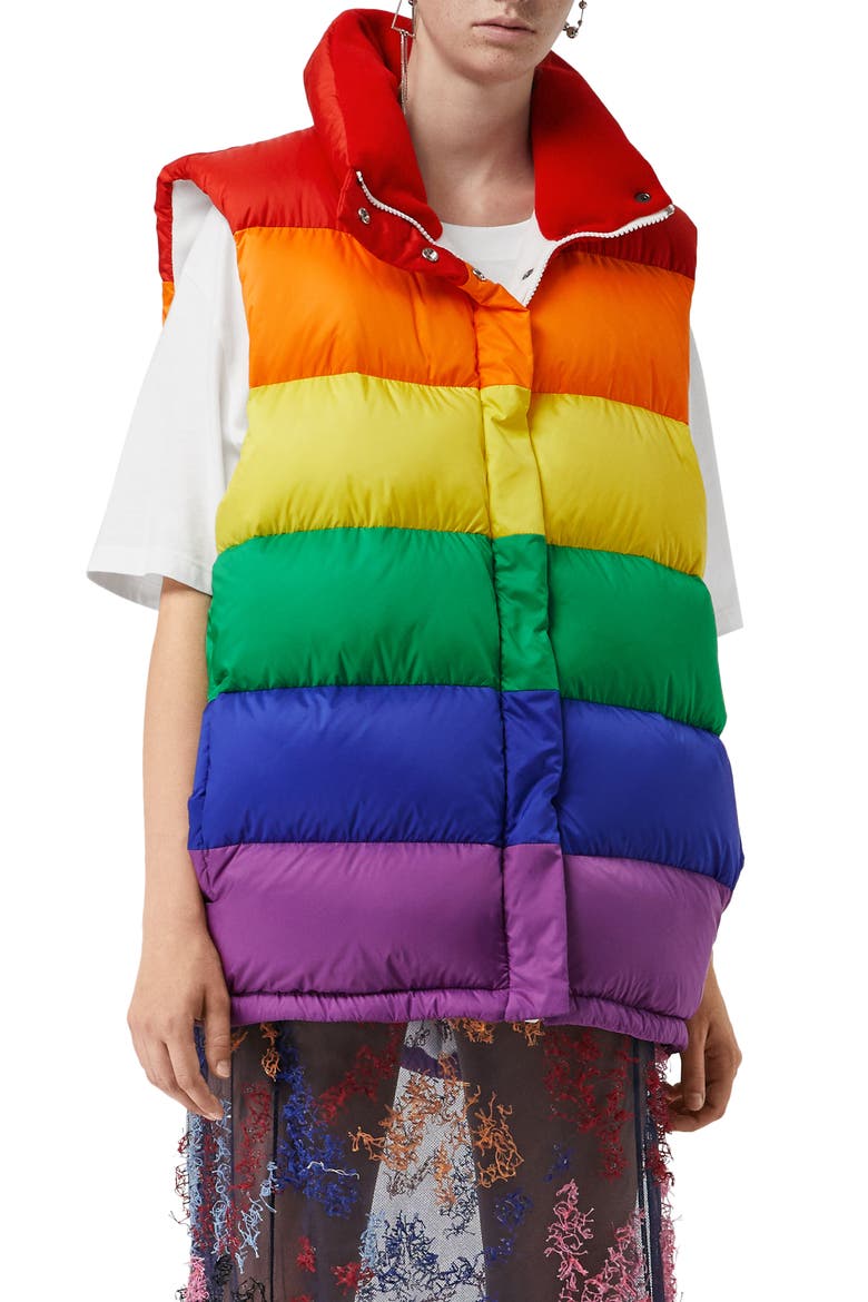 Rainbow Down Puffer Vest, Main, color, RAINBOW