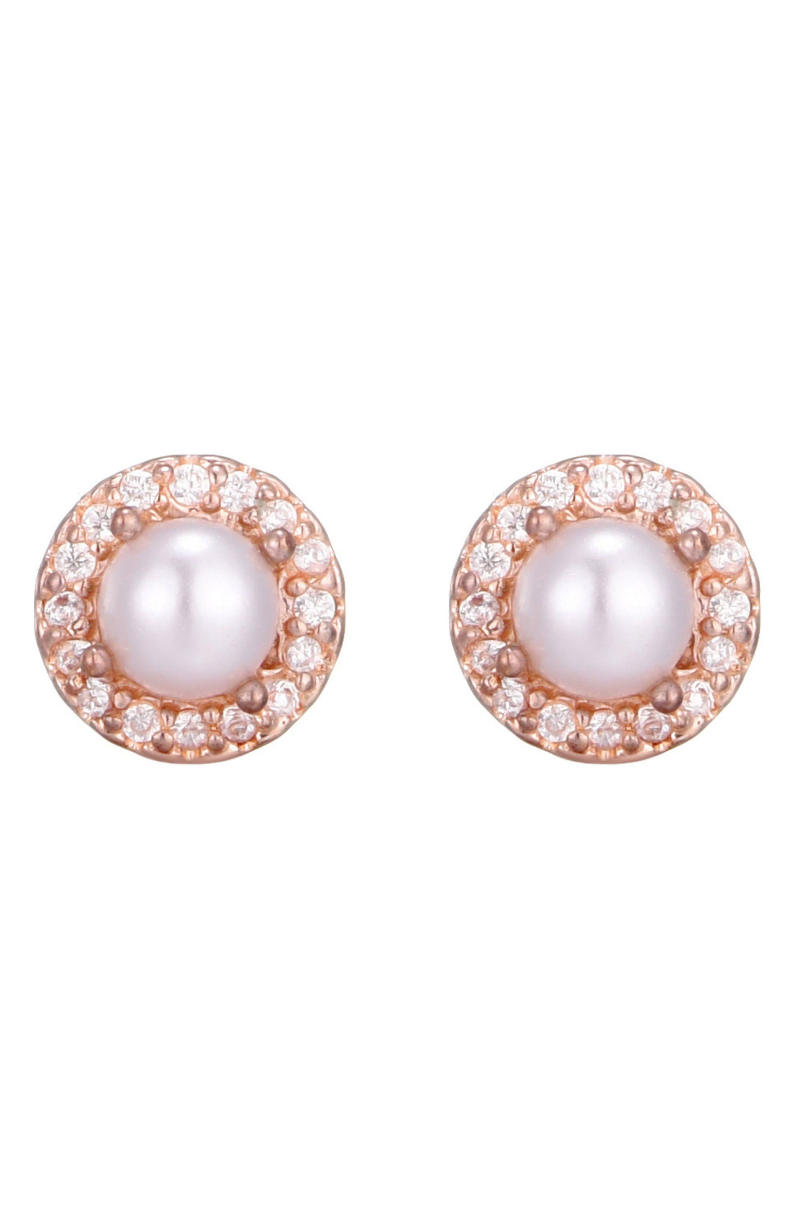 Adornia Freshwater Pearl Crystal Halo Stud Earrings