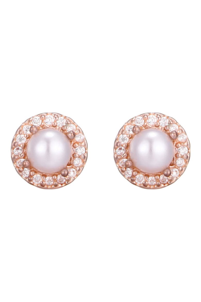 Freshwater Pearl Crystal Halo Stud Earrings, Main, color, WHITE