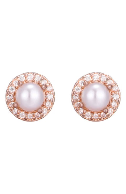 Freshwater Pearl Crystal Halo Stud Earrings