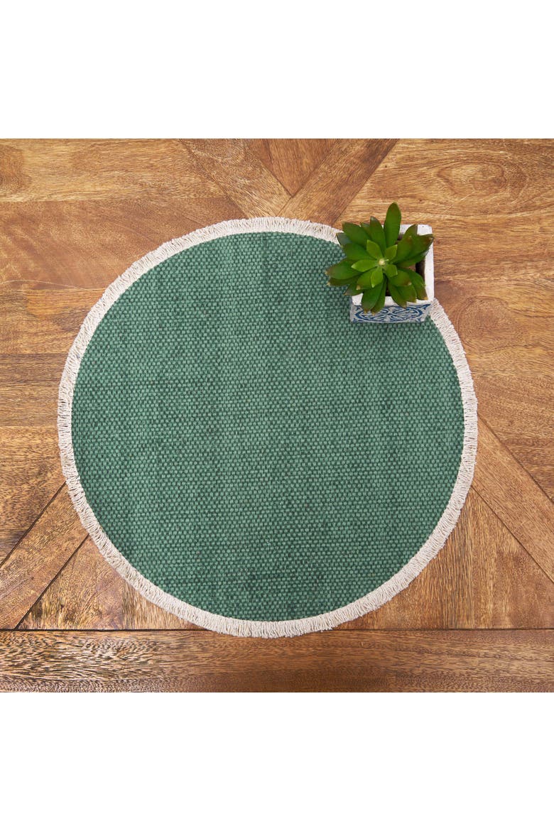 Fringed Aspen 100% Cotton Round Set of 6 Placemats 15", Alternate, color, Green