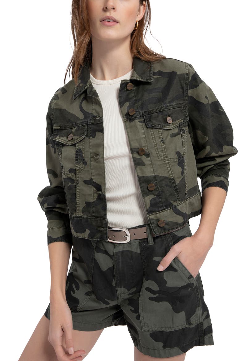 Daybreak Camo Print Linen & Cotton Blend Trucker Jacket, Alternate, color, HIKER CAMO
