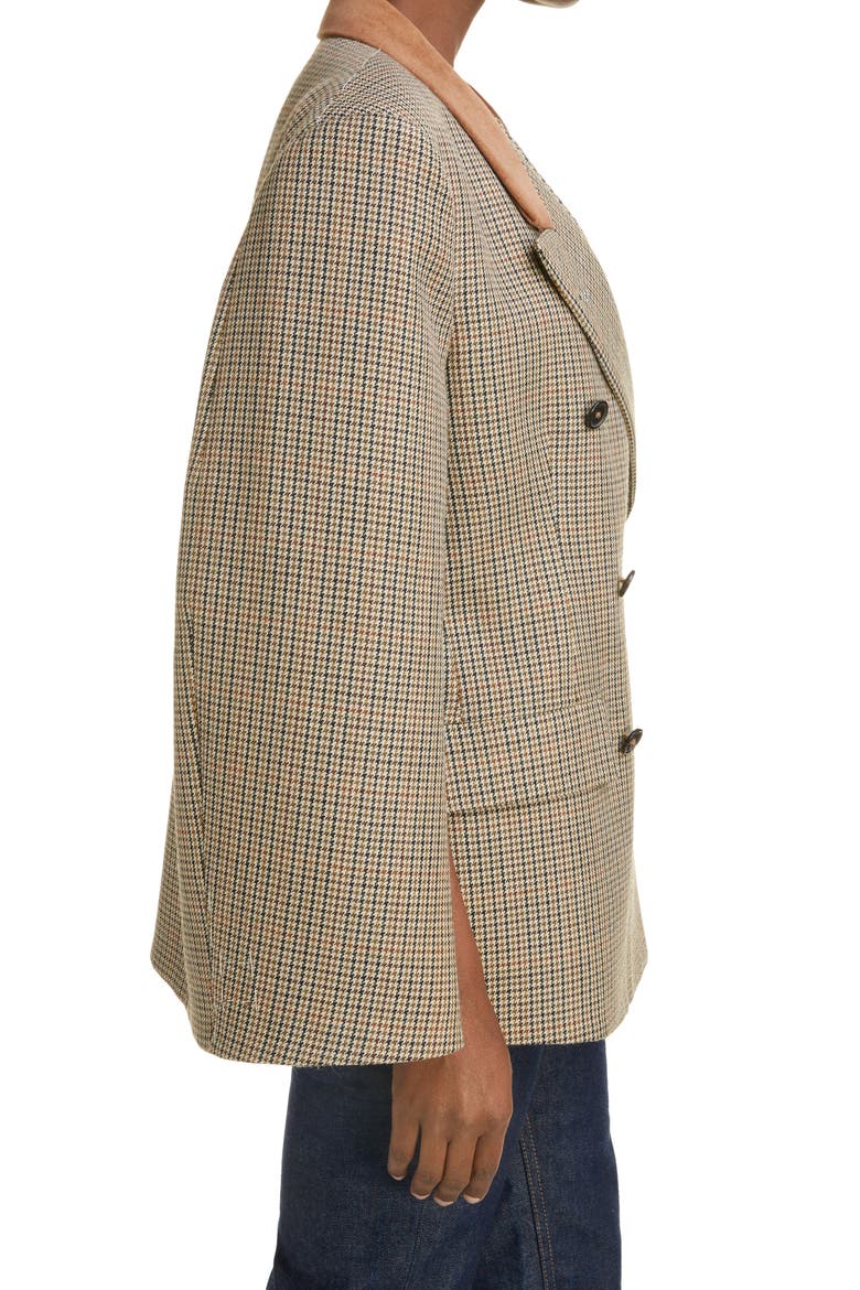 Microhoundstooth Check Virgin Wool Cape Blazer, Alternate, color, BROWN/ CAMEL CHECK