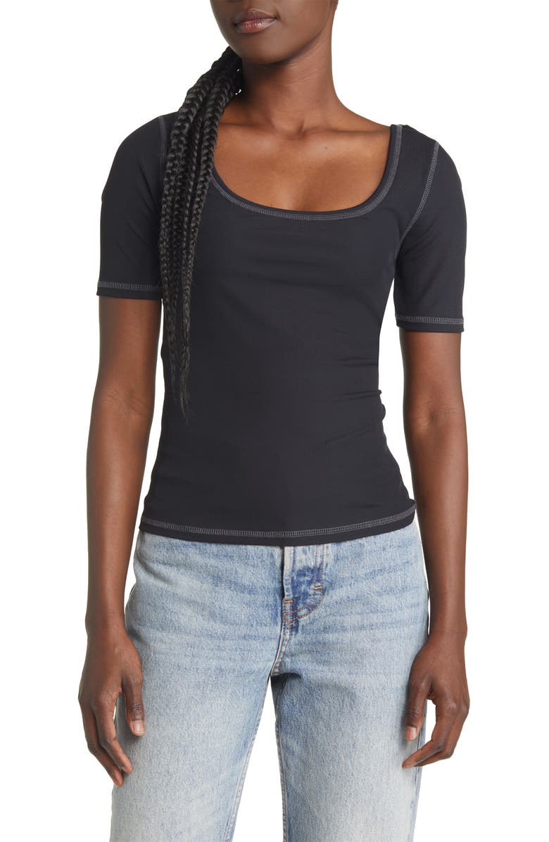 Topshop Scoop Neck Tee, Main, color, 