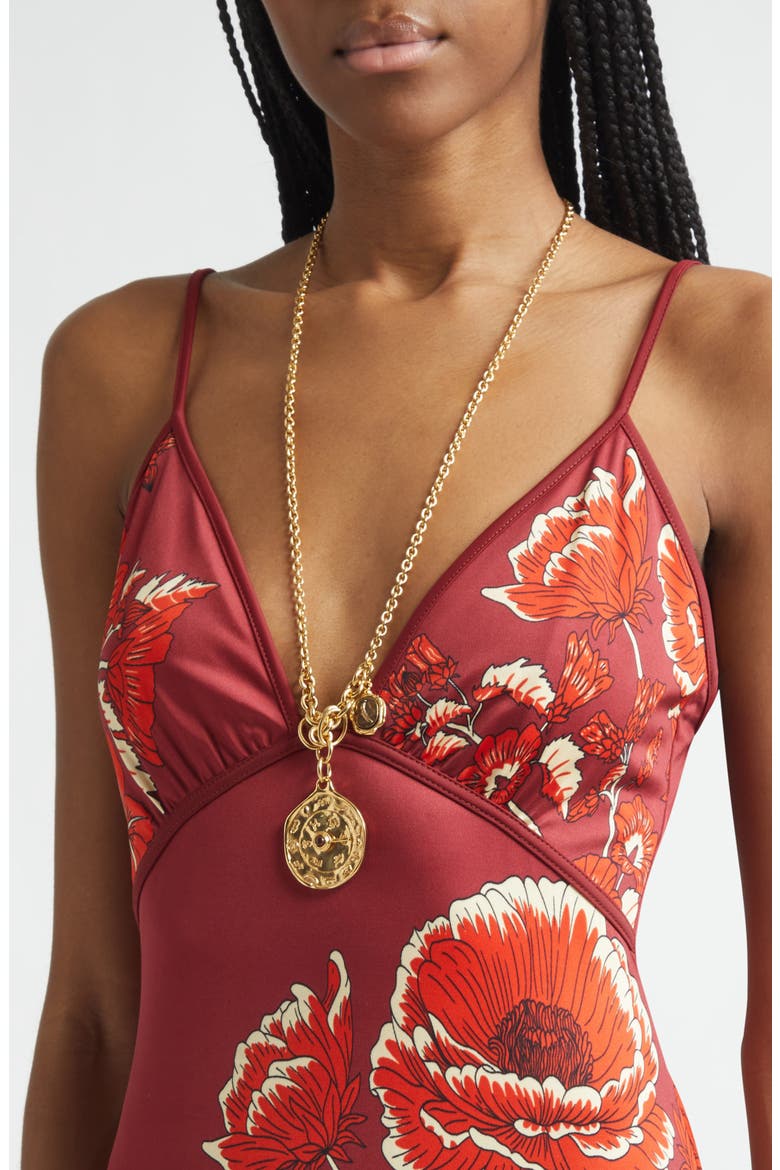 Sendero de Astromelias Floral Jersey Maxi Dress, Alternate, color, WINE / RED