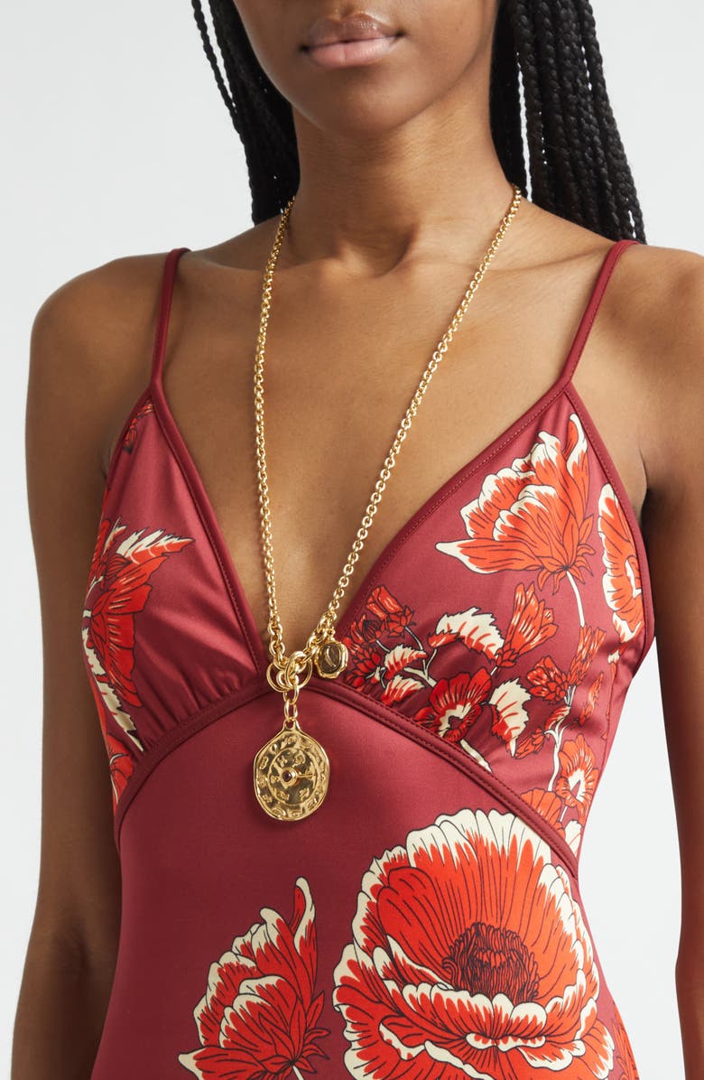 Johanna Ortiz Sendero de Astromelias Floral Jersey Maxi Dress, Alternate, color, Wine / Red