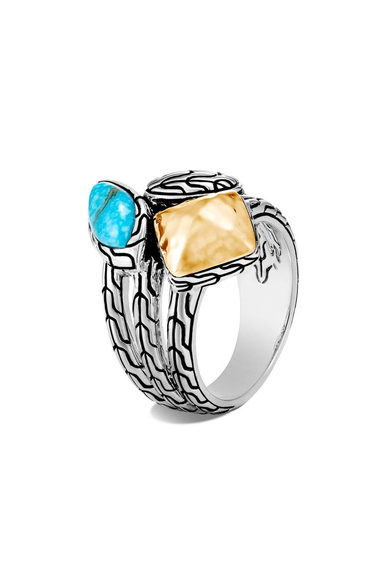 Classic Chain Hammered Cluster Ring, Main, color, GOLD/SILVER/ TURQUOISE