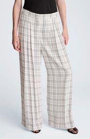 Kenneth Cole Plaid High Waist Triple Pleat Wide Leg Pants