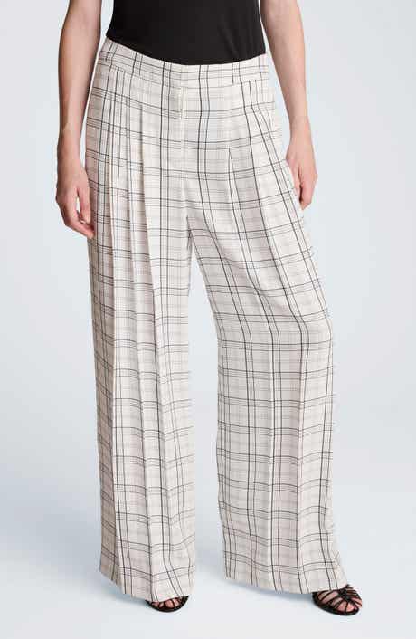 Kenneth Cole Plaid High Waist Triple Pleat Wide Leg Pants