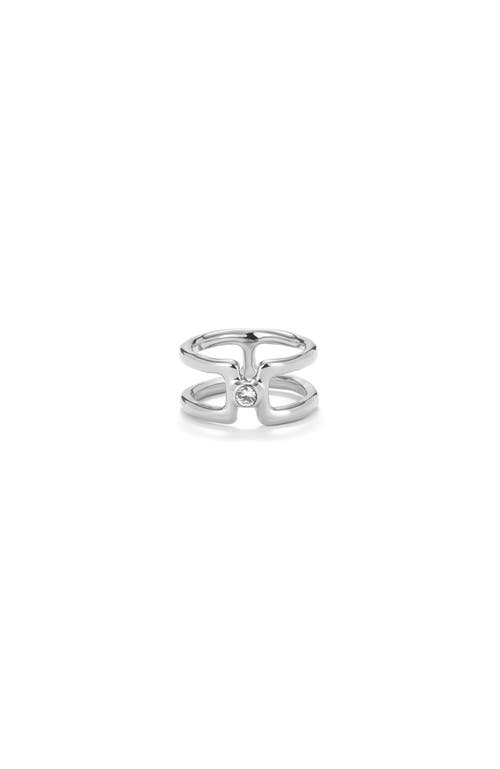 Unode50 Double Sterling Silver-plated Ring With White Topaz In Metallic