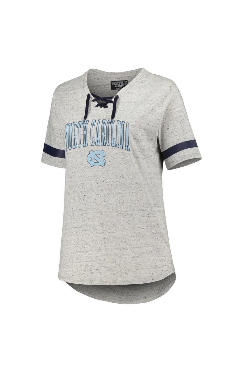 PROFILE Women's Heather Gray North Carolina Tar Heels Plus Size Lace-Up T-Shirt, Alternate, color, 