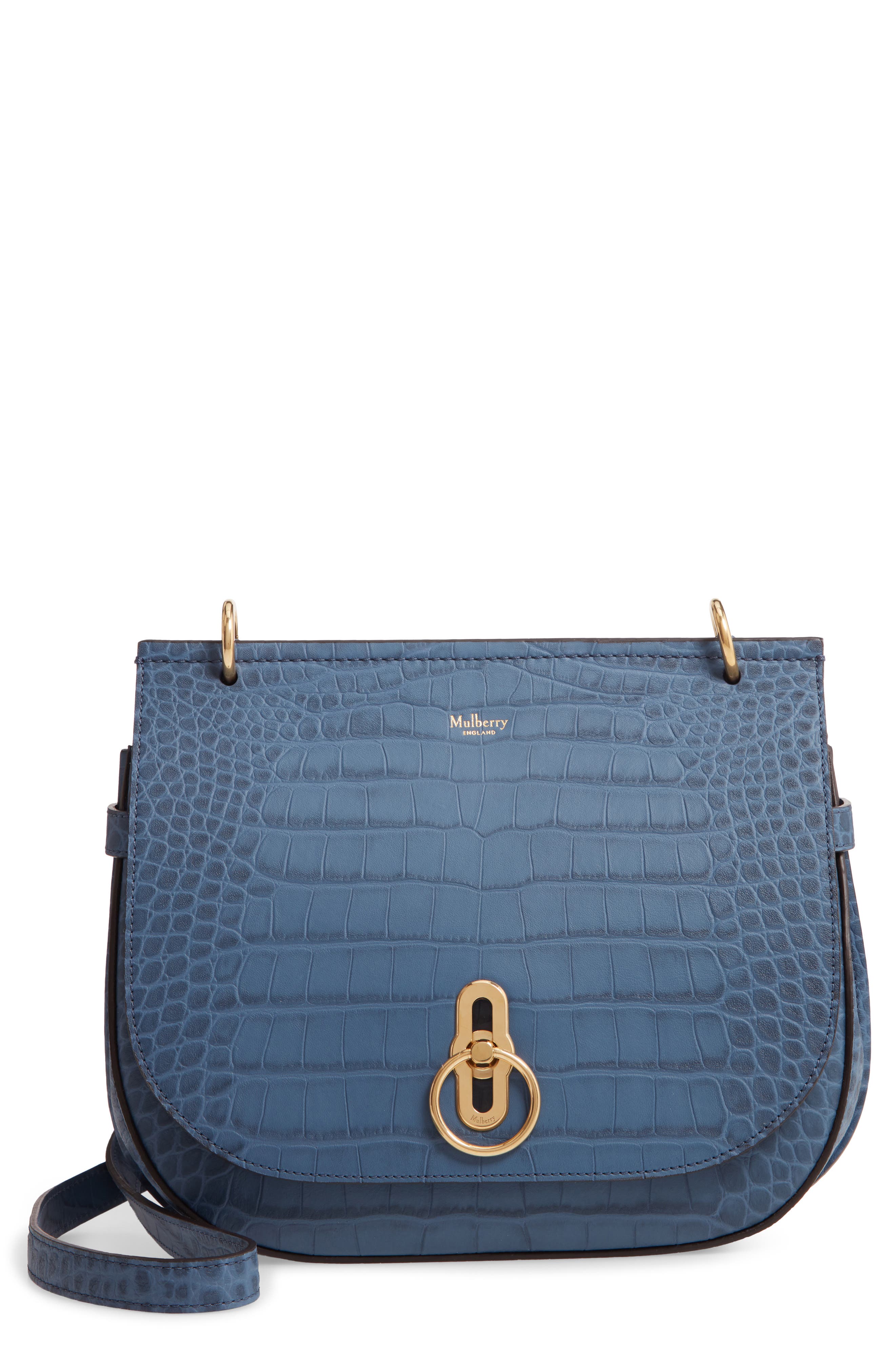 Mulberry Amberley Croc Embossed Leather Crossbody Bag, Main, color, 