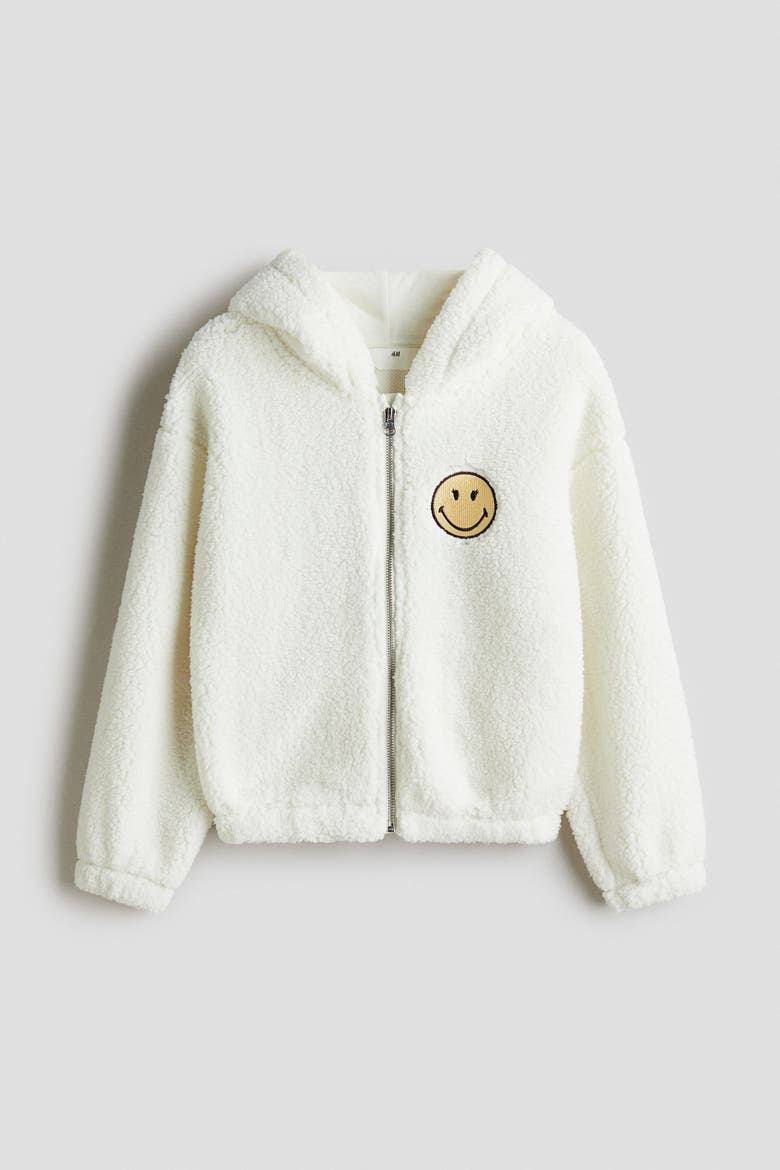 Teddy Zip-through Hoodie, Alternate, color, White/SmileyWorld®