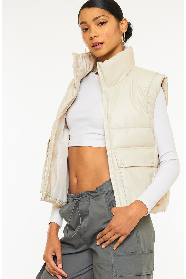 Frida Cropped Faux Leather Puffer Vest, Alternate, color, Cream