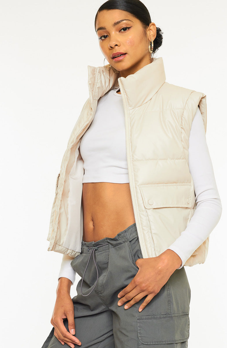 KanCan Frida Cropped Faux Leather Puffer Vest, Alternate, color, Cream