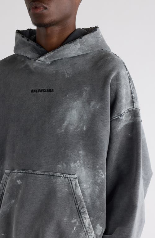 Balenciaga Logo Embroidered Hooded Sweatshirt In Sup Faded Wash Black/black