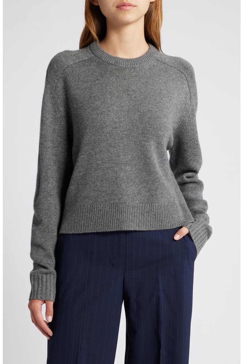 Cashmere Crewneck Crop Sweater, Main, color, LIGHT CHARCOAL