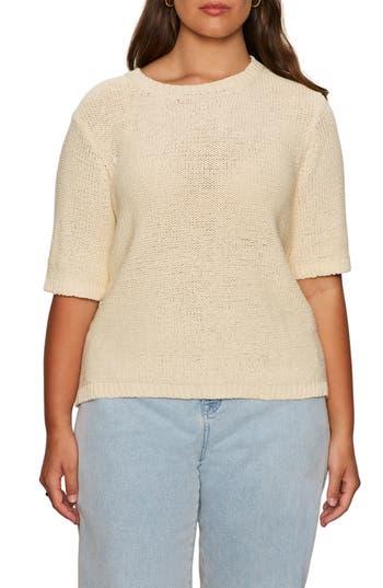 Sanctuary Short Sleeve Open-stitch Sweater In Brown