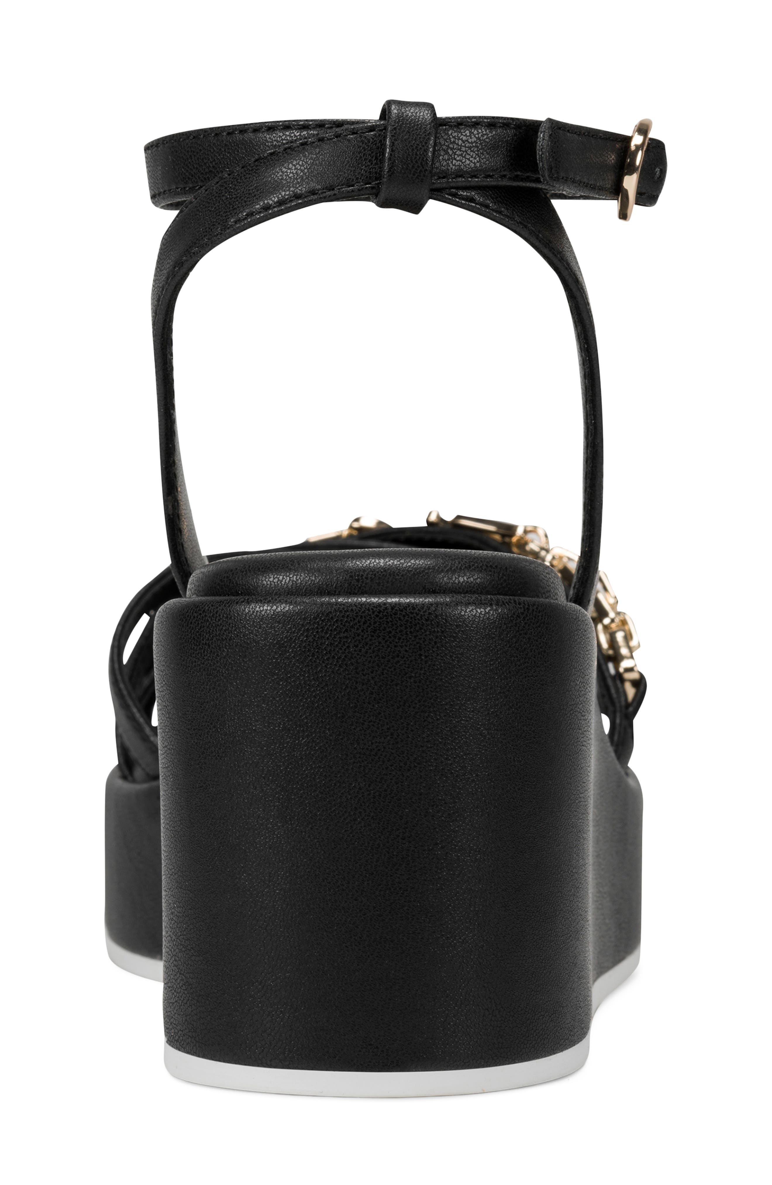 KARL LAGERFELD PARIS Clemons Ankle Strap Wedge Sandal, Alternate, color, Black