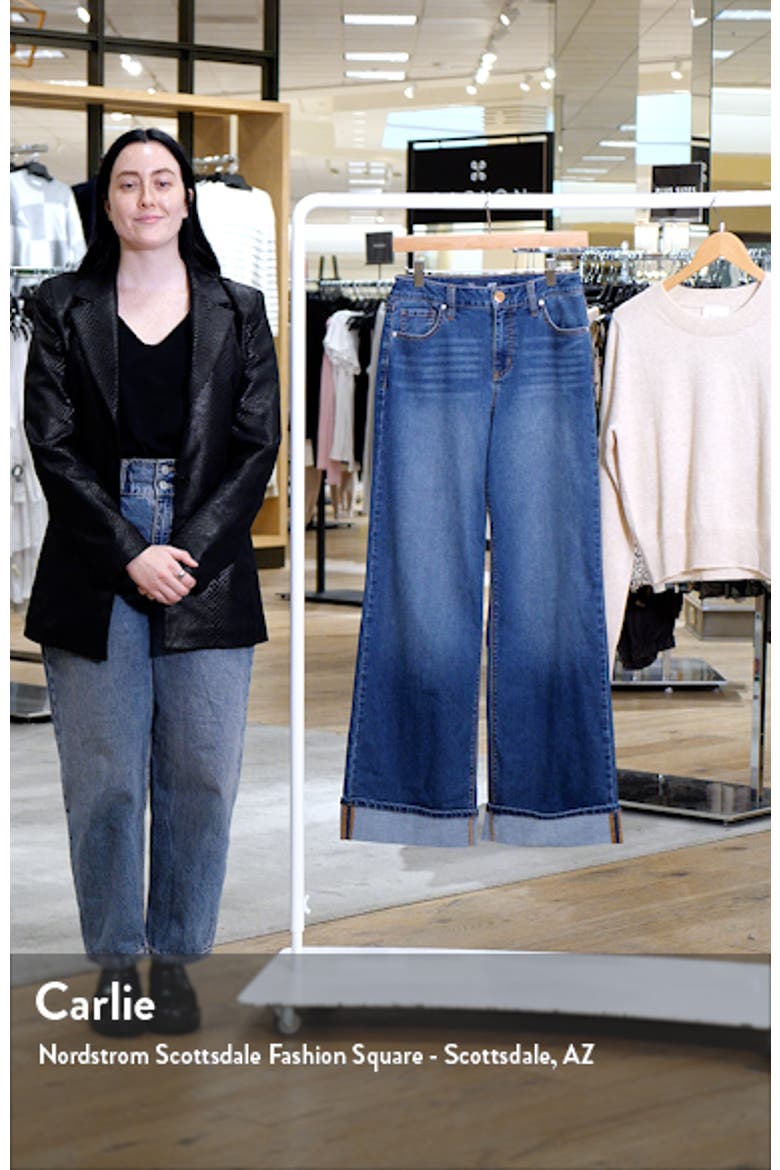 High Waist Cuff Slim Wide Leg Jeans video
