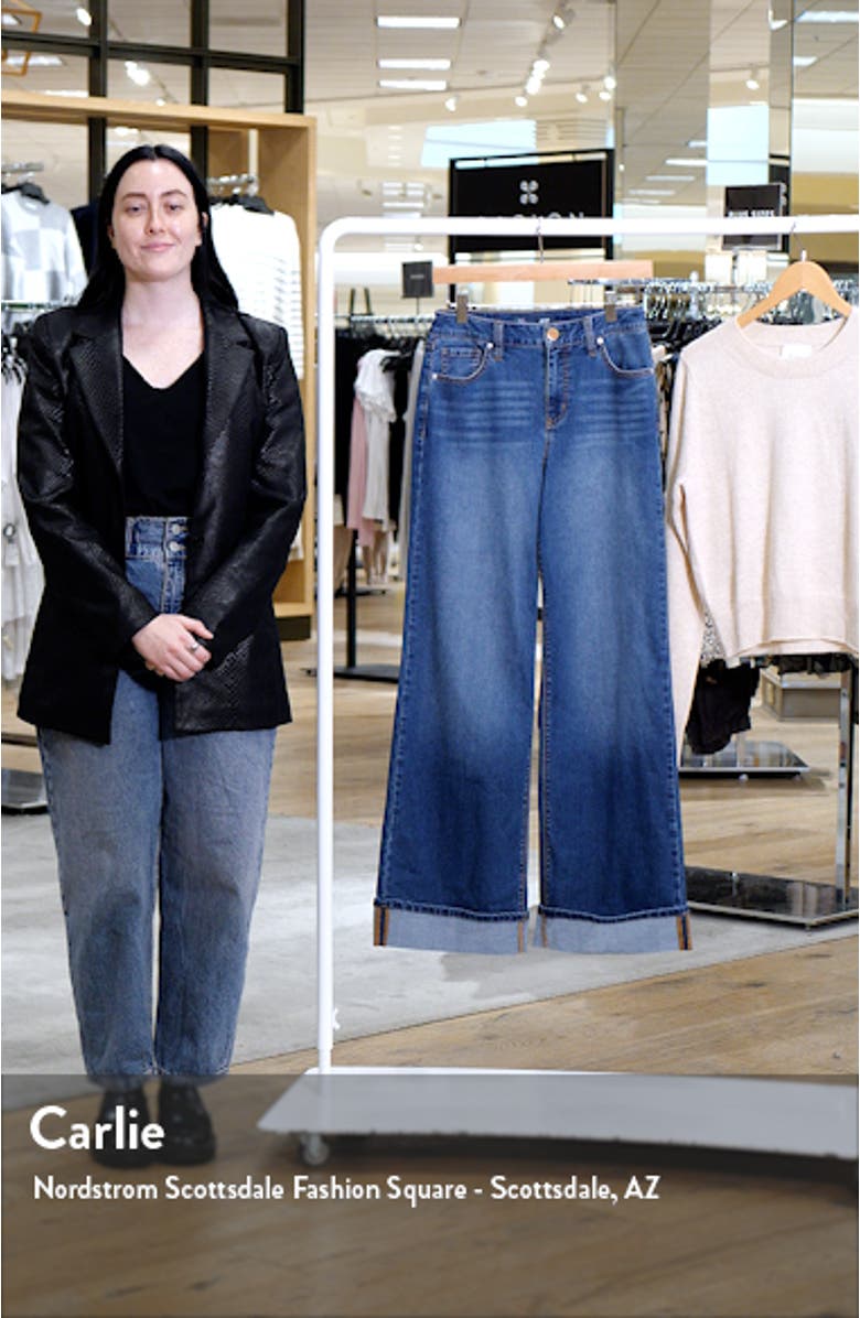 High Waist Cuff Slim Wide Leg Jeans, sales video thumbnail