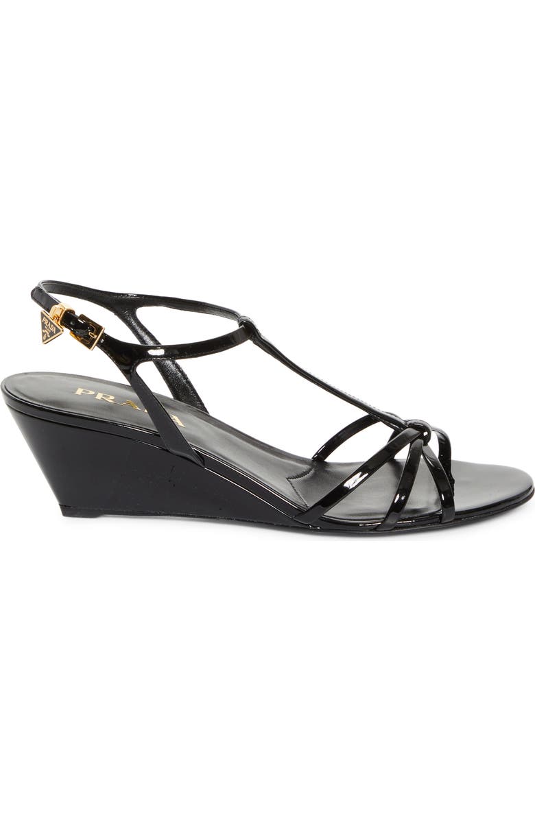 Prada Cage Wedge Sandal, Alternate, color, Black