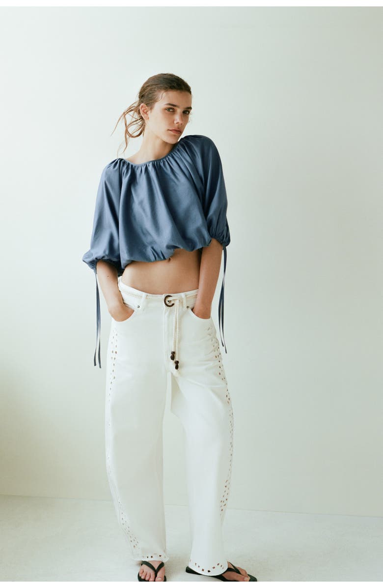 H&M Oversized Tie-detail Blouse, Alternate, color, Dusty Blue