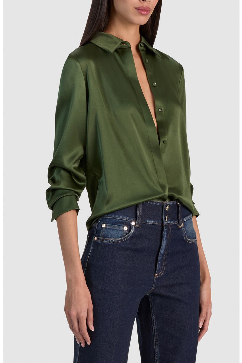 Brady Slim Fit Stretch Silk Button-Up Shirt, Alternate, color, DARK FERN