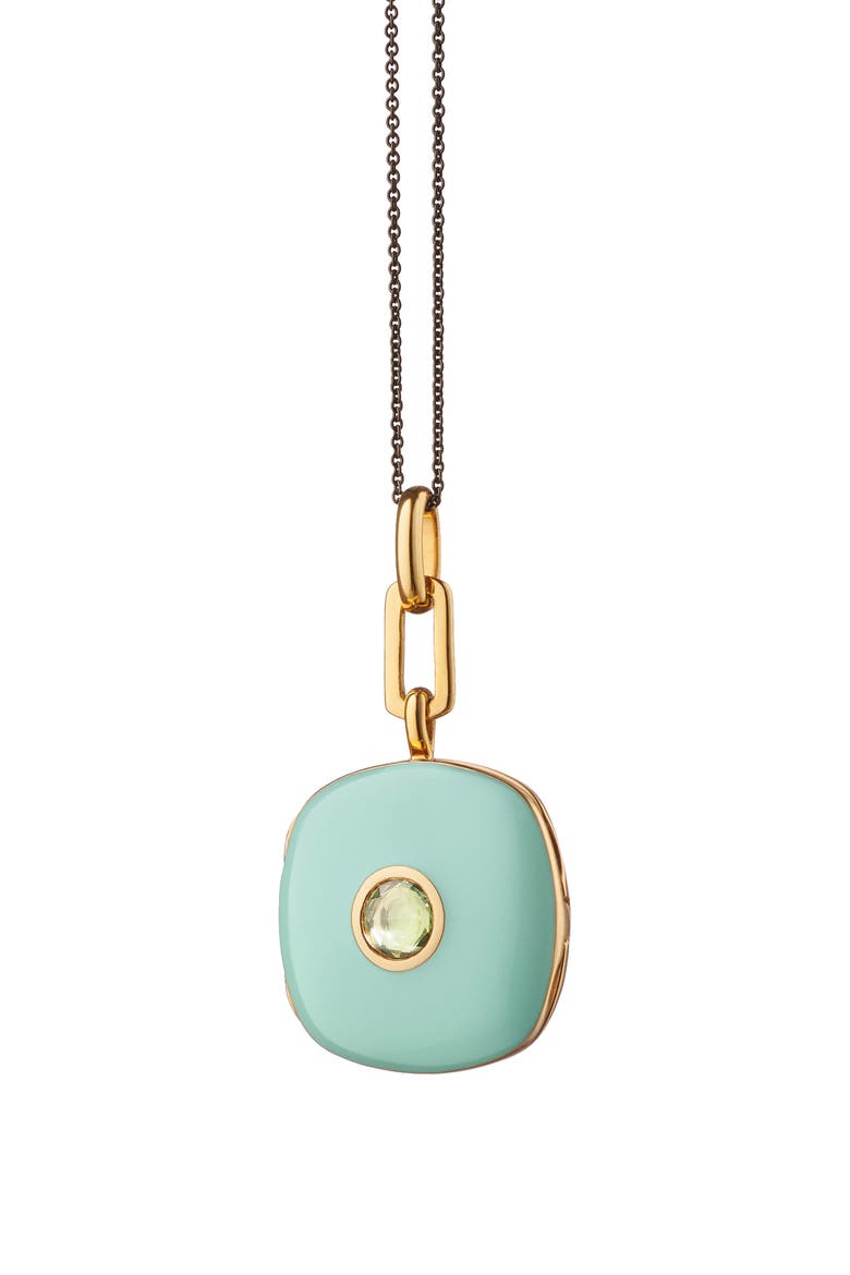 Enamel & Sapphire Locket Necklace, Main, color, STERLING SILVER