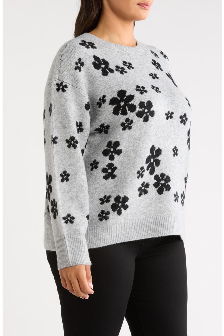 Flower Long Sleeve Crewneck Sweater, Alternate, color, LIGHT HEATHER GREY