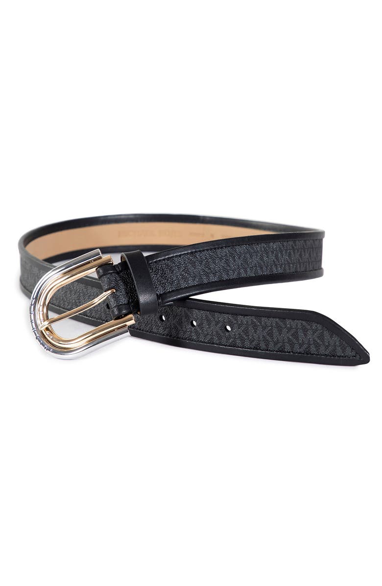MICHAEL Michael Kors Two-Tone Logo Belt, Alternate, color, Black/ Gold