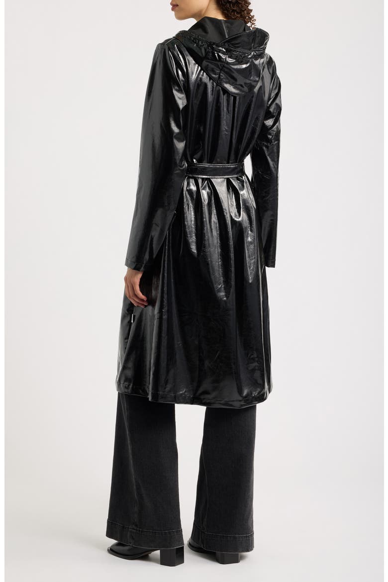 Waterproof A-Line Long Raincoat, Alternate, color, CRACKL BLACK