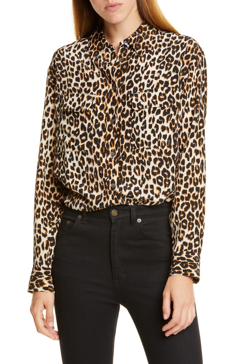 Equipment Signature Leopard Print Silk Blend Blouse, Main, color, 