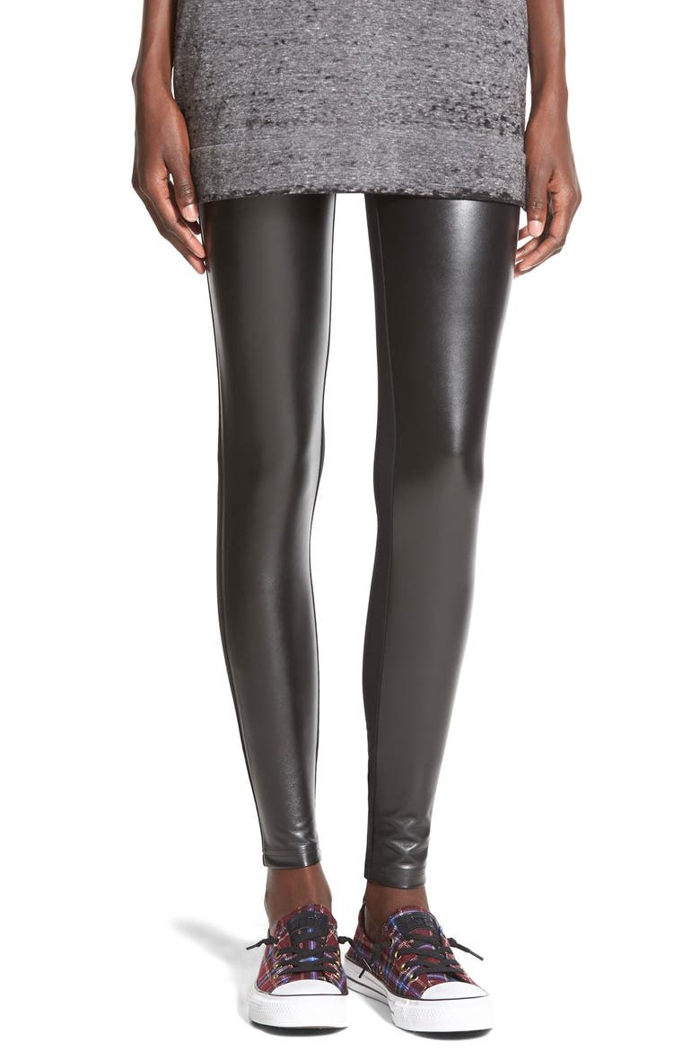 Two-Tone Faux Leather Leggings, Main, color, BLACK