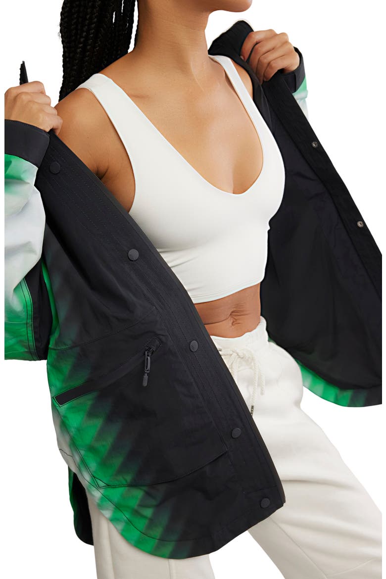 Print Waterproof Rain Jacket, Alternate, color, GREEN COMBO