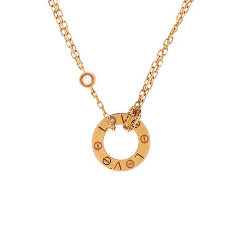 2 Diamonds Love Pendant Necklace 18K Rose Gold and Diamonds