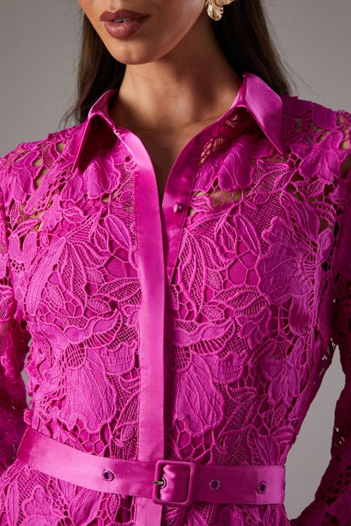 Coast Lace Long Sleeve Shirt Dress In Pink