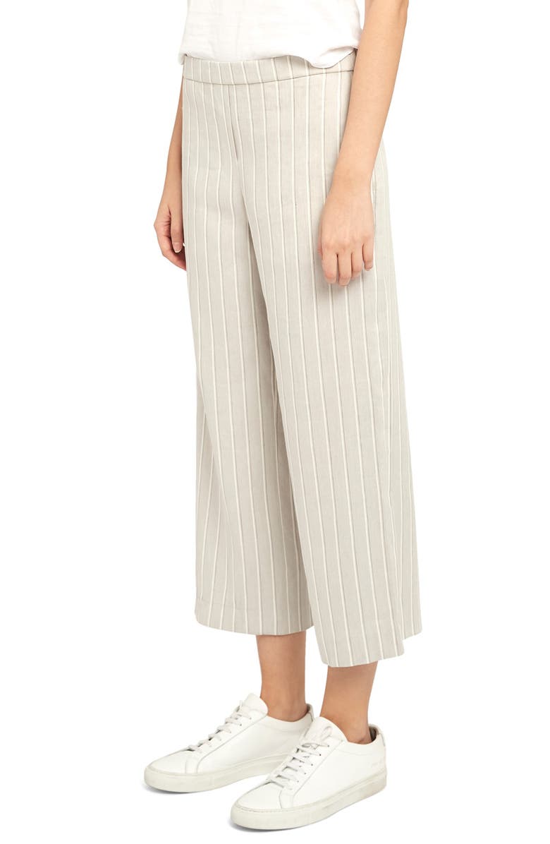 Theory Stripe Wide Leg Linen Blend Pull-On Pants, Alternate, color,